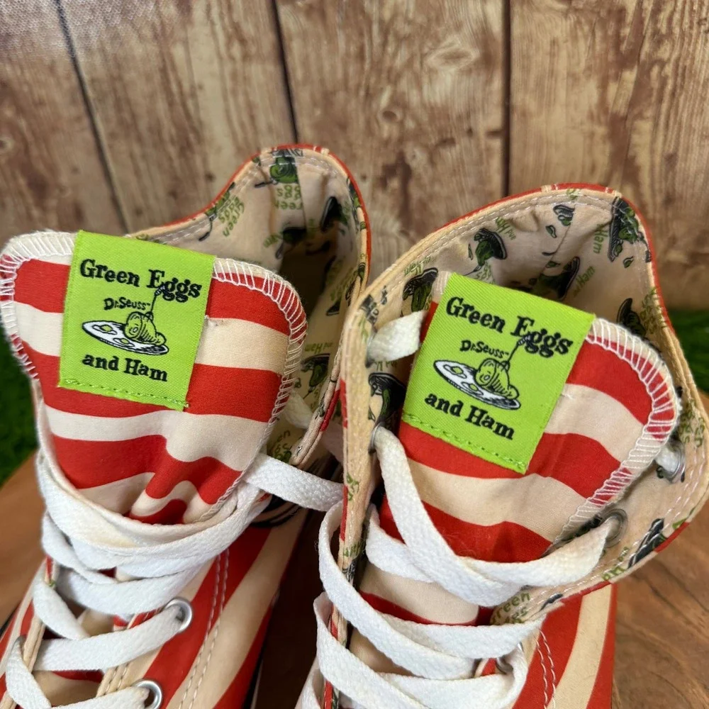 Converse Chuck Taylor High Top Youth sz 6 Red White Green Eggs and Ham Dr Seuss
